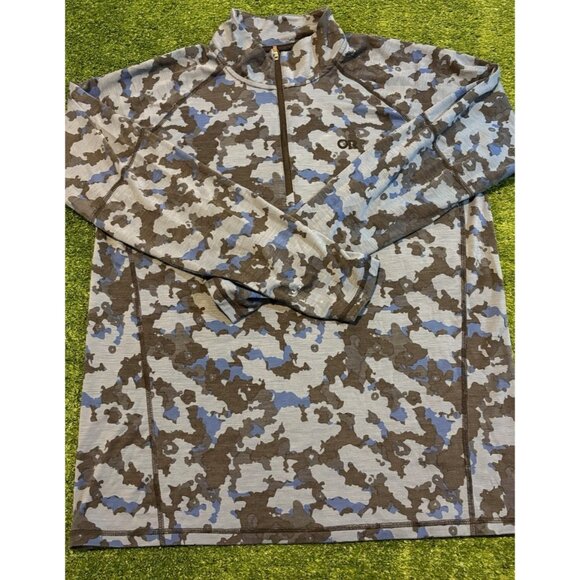 Outdoor Research 1/4 zip mens large blue camo apline onset merino 150 hiking D - Picture 8 of 14